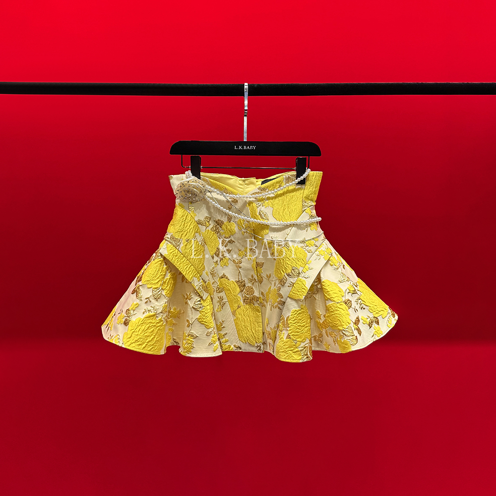 【L.K.BABY】江山美人 法式名媛鎏金繁花漾奢雅蓬蓬伞型短裙3272