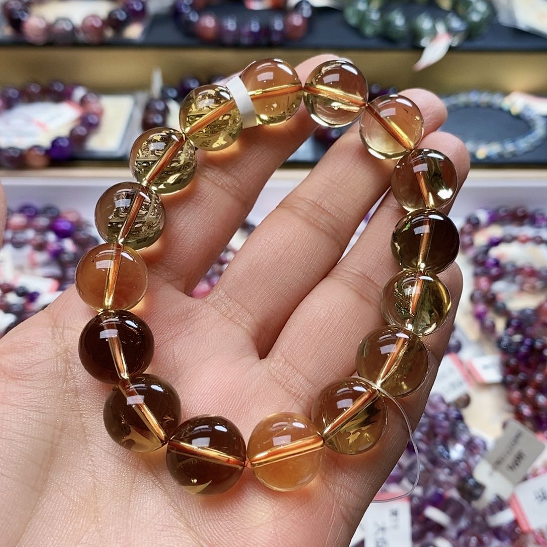 未镶嵌手链水晶巴西暴力黄黄水晶13m+ G820