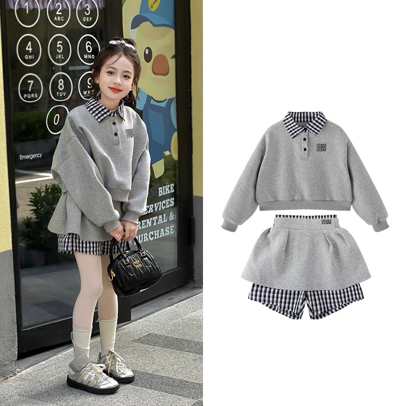 G002女童春秋卫衣套装长袖时尚休闲两件套短裙