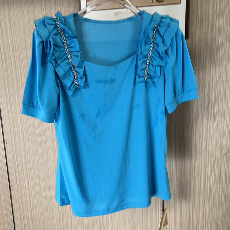 8113撤柜az时尚短袖荷叶夏季设计新款洋气T恤耳边上衣