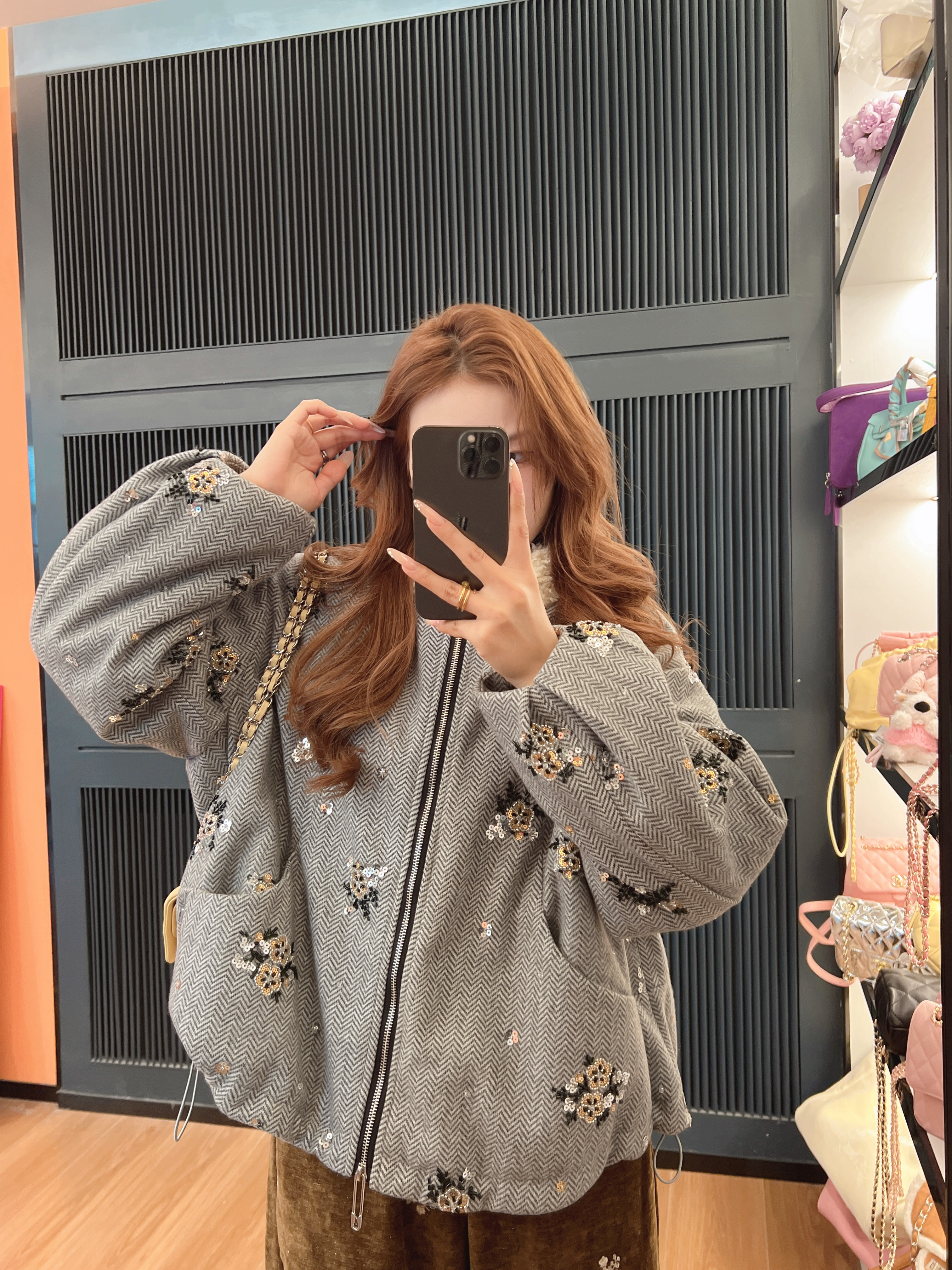 xxxwxz王希之  别致钉珠亮片领毛呢棉服外套#Z2660