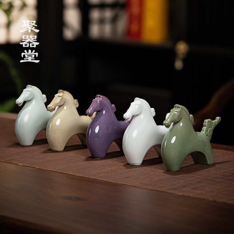 五大名窑茶宠摆件桌面简约陶瓷工艺品手工小马茶玩马年吉祥物