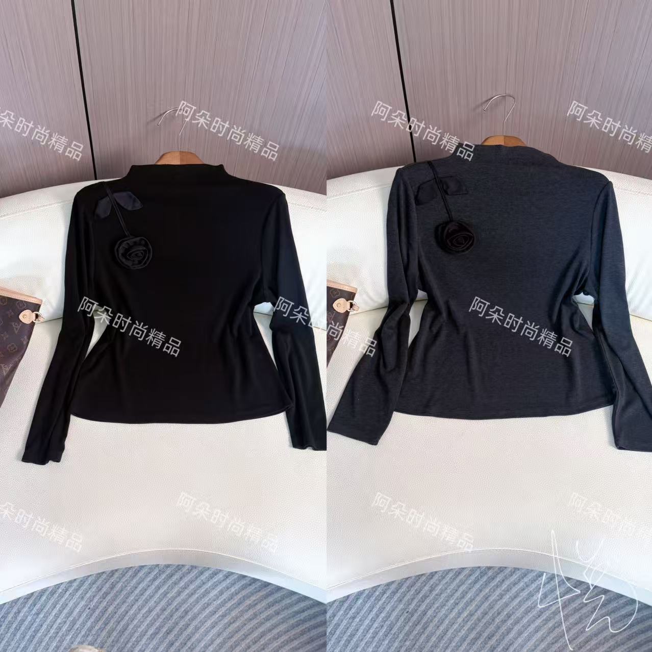 2025早秋新款穿搭花朵长袖衫气质修身显瘦设计感打底