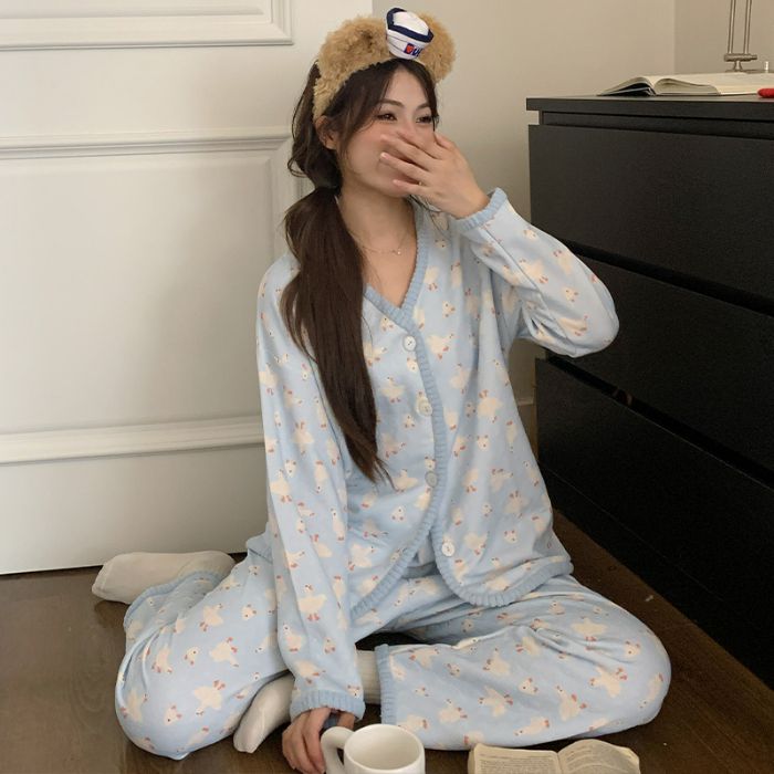 空气夹层睡衣女圣诞节新款长袖甜美可爱大码220斤可穿宽松家居服