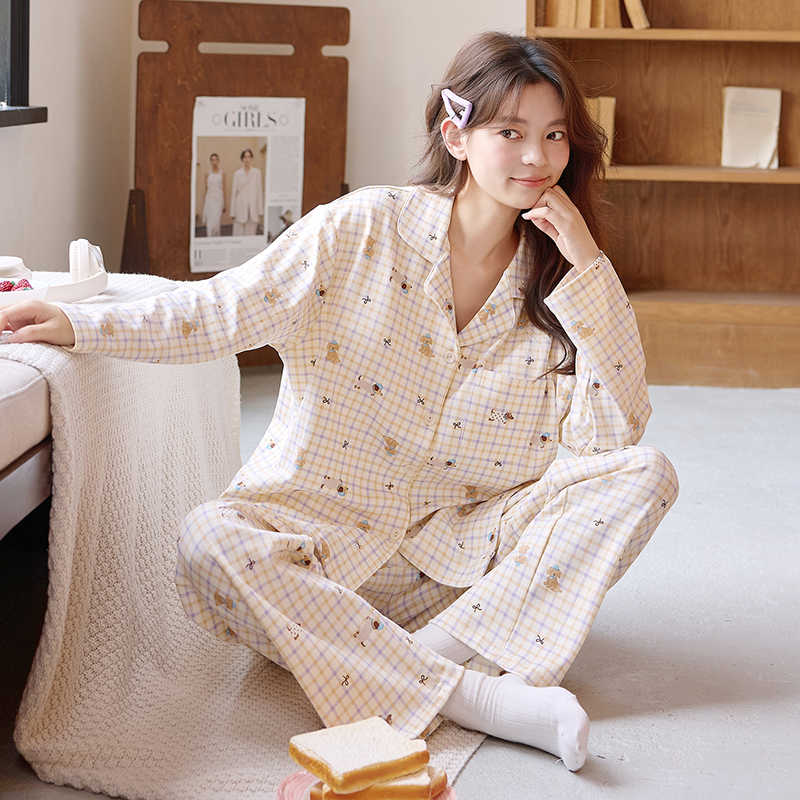 【多款可选】纯棉开衫长袖睡衣女套装秋冬新款休闲女士家居服外穿