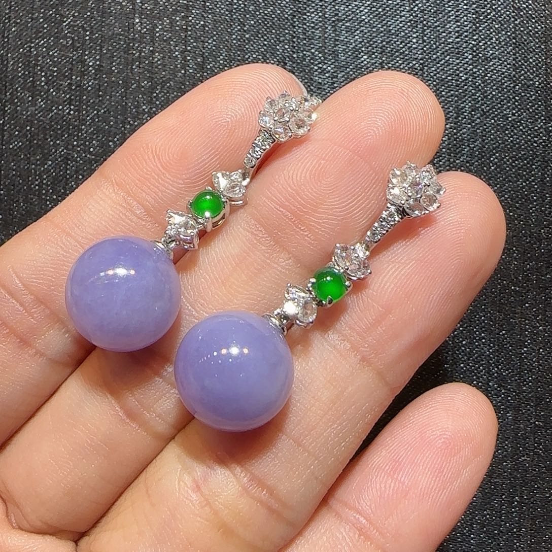 翡翠18K金镶嵌耳坠珠珠