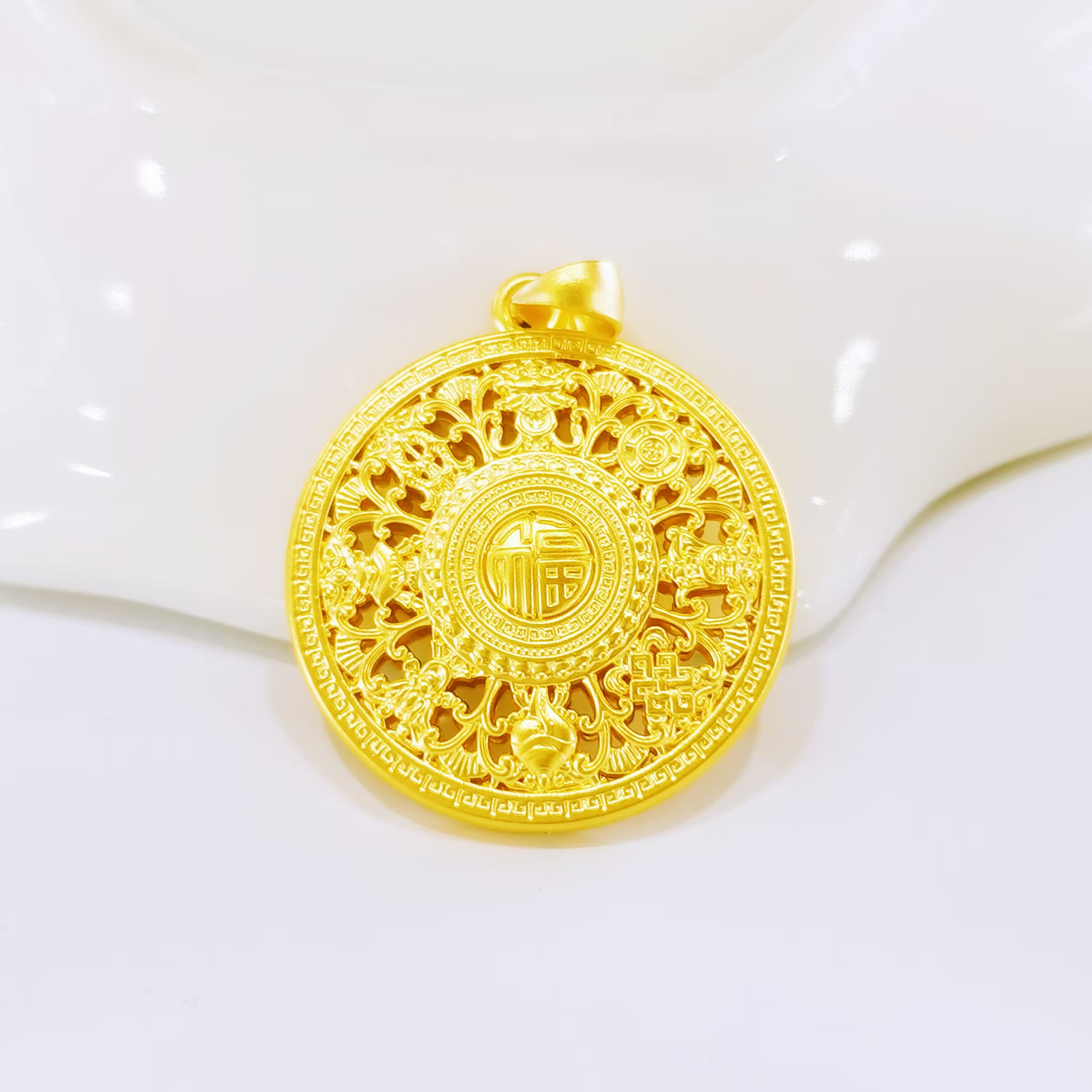 【富远黄金工厂店】足金3D硬金古法八宝罗盘