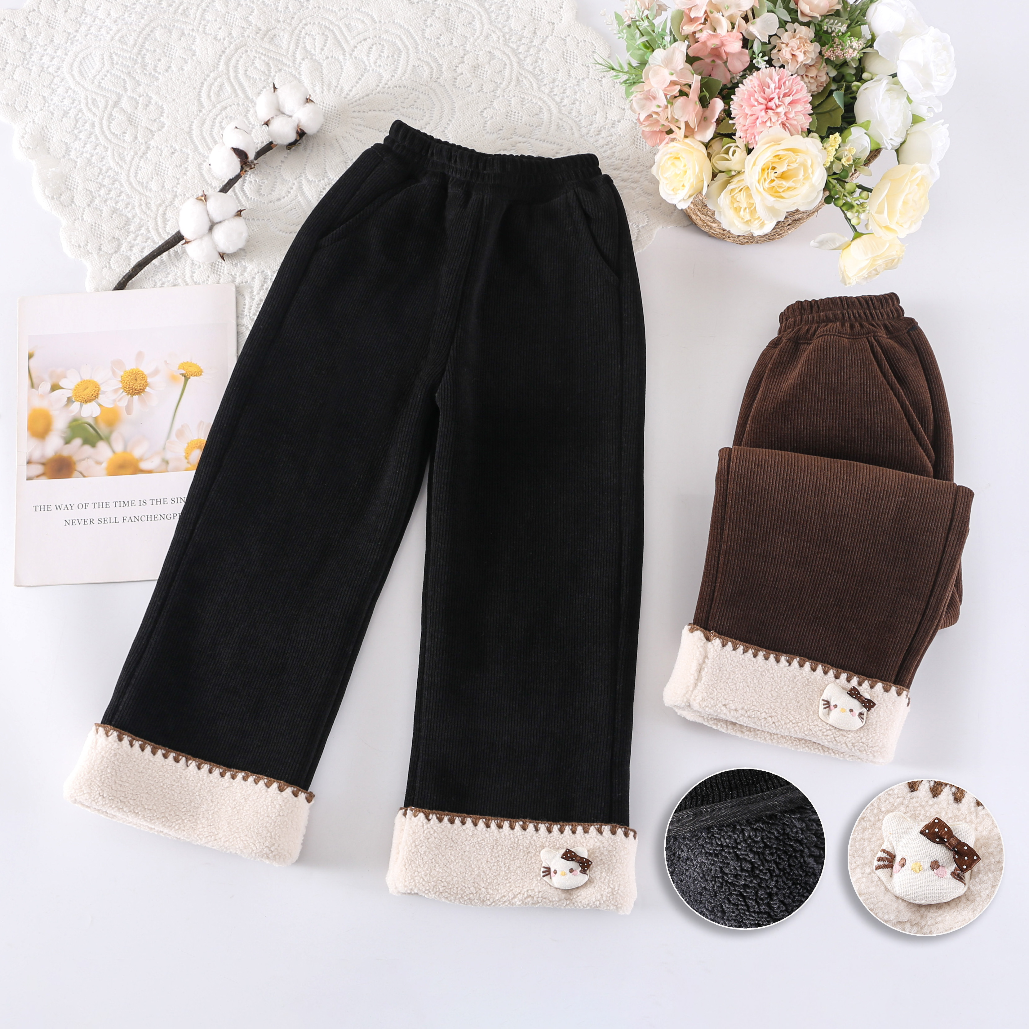 【特厚】冬季加绒女童直筒裤休闲裤外穿女孩洋气翻白脚口洋气外裤