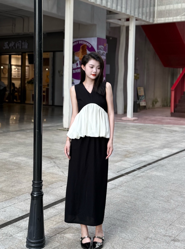 V领露肩抗皱时尚法式套装6960-5