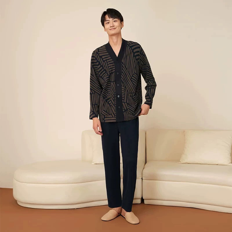 秋冬新款光影系列高端条纹棉男士家居服套装