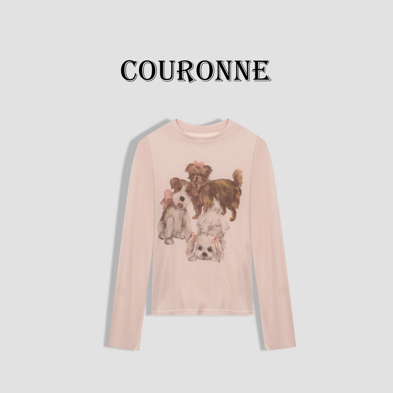 【小熊】-春夏‘’三只小狗‘’少女粉青春甜酷设计感百搭长袖罩衫26987