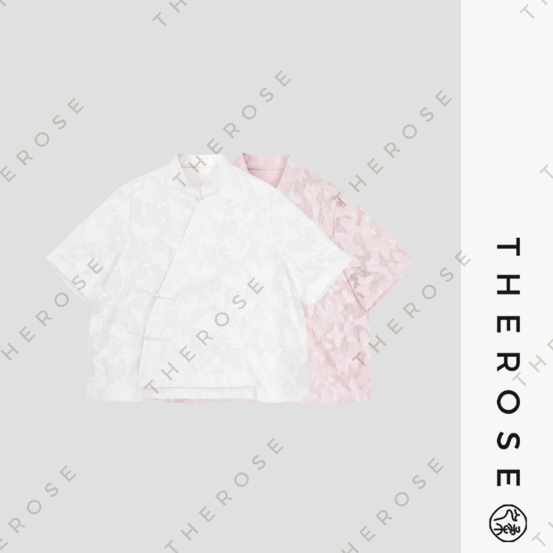 之柔【月光手书】桑蚕丝新中式花萝系列斜门襟盘扣女士气质短袖上衣