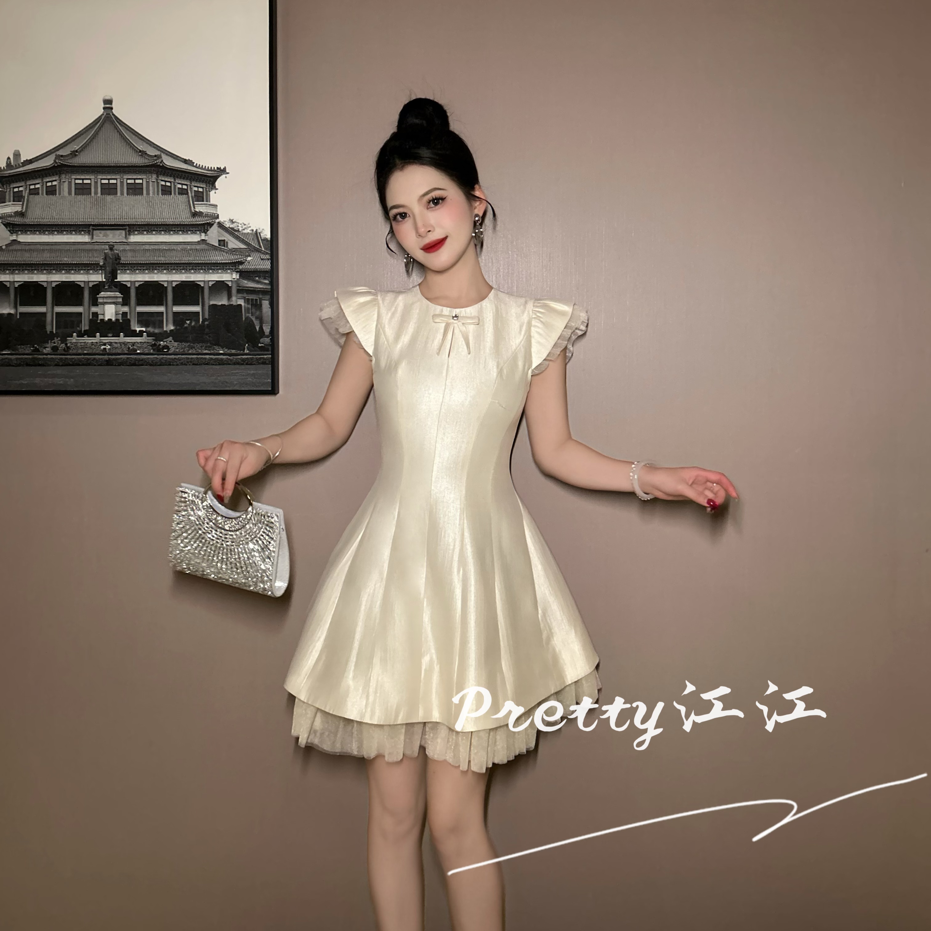 Pretty小众设计师品牌江江定制 气质修身A字裙法式连衣裙11564