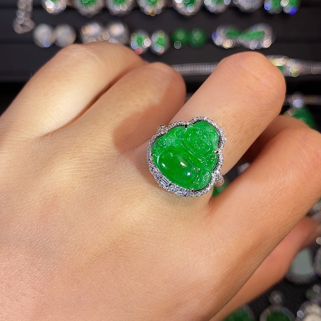 翡翠18K金镶嵌吊坠(不含链)佛公两用款