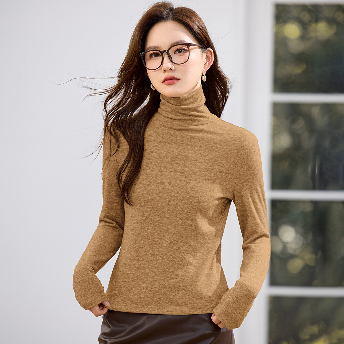 超弹柔软高领打底衫秋冬新款修身显瘦保暖内搭堆堆领T恤长袖上衣