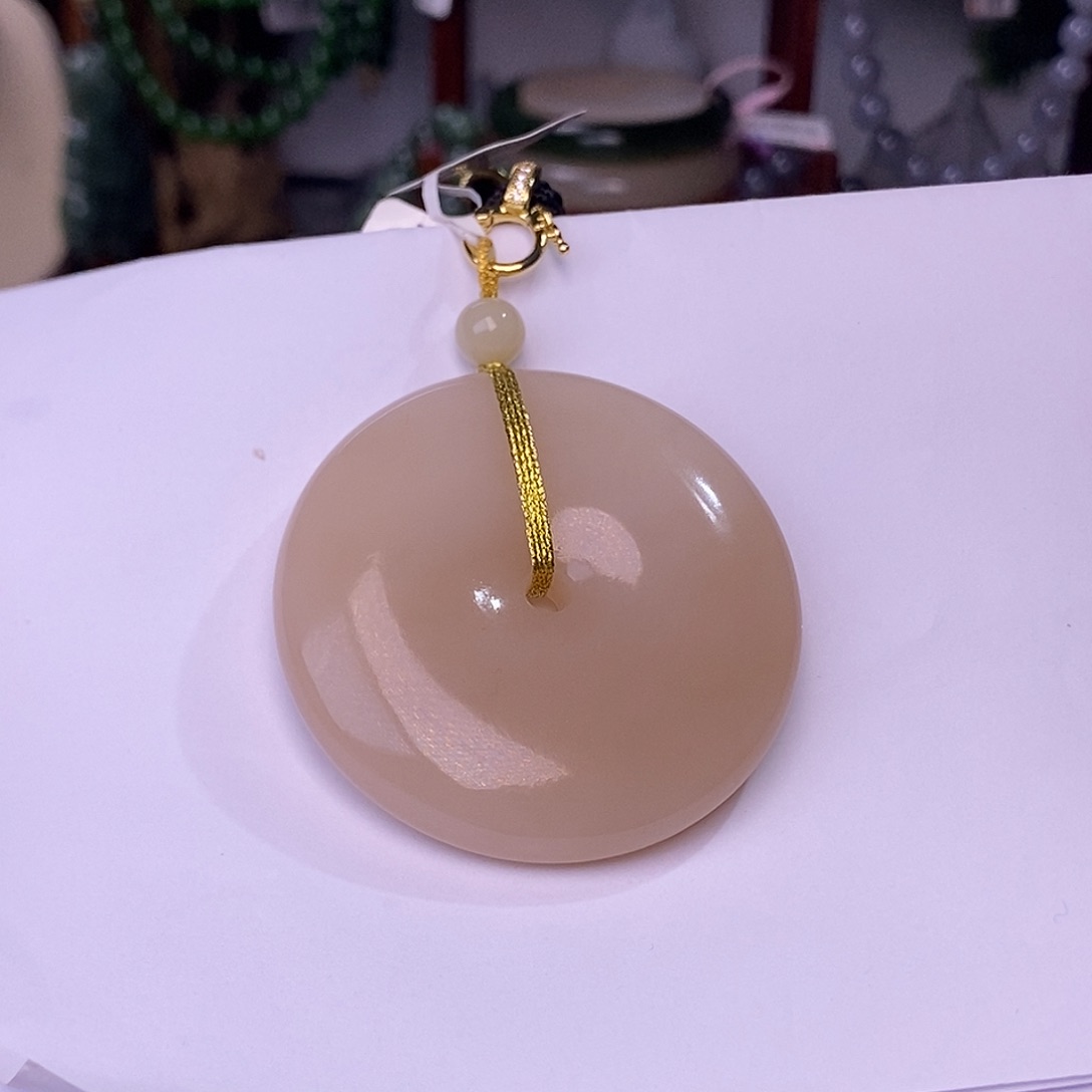 和田玉藕粉老料红粉收藏平安扣未镶嵌