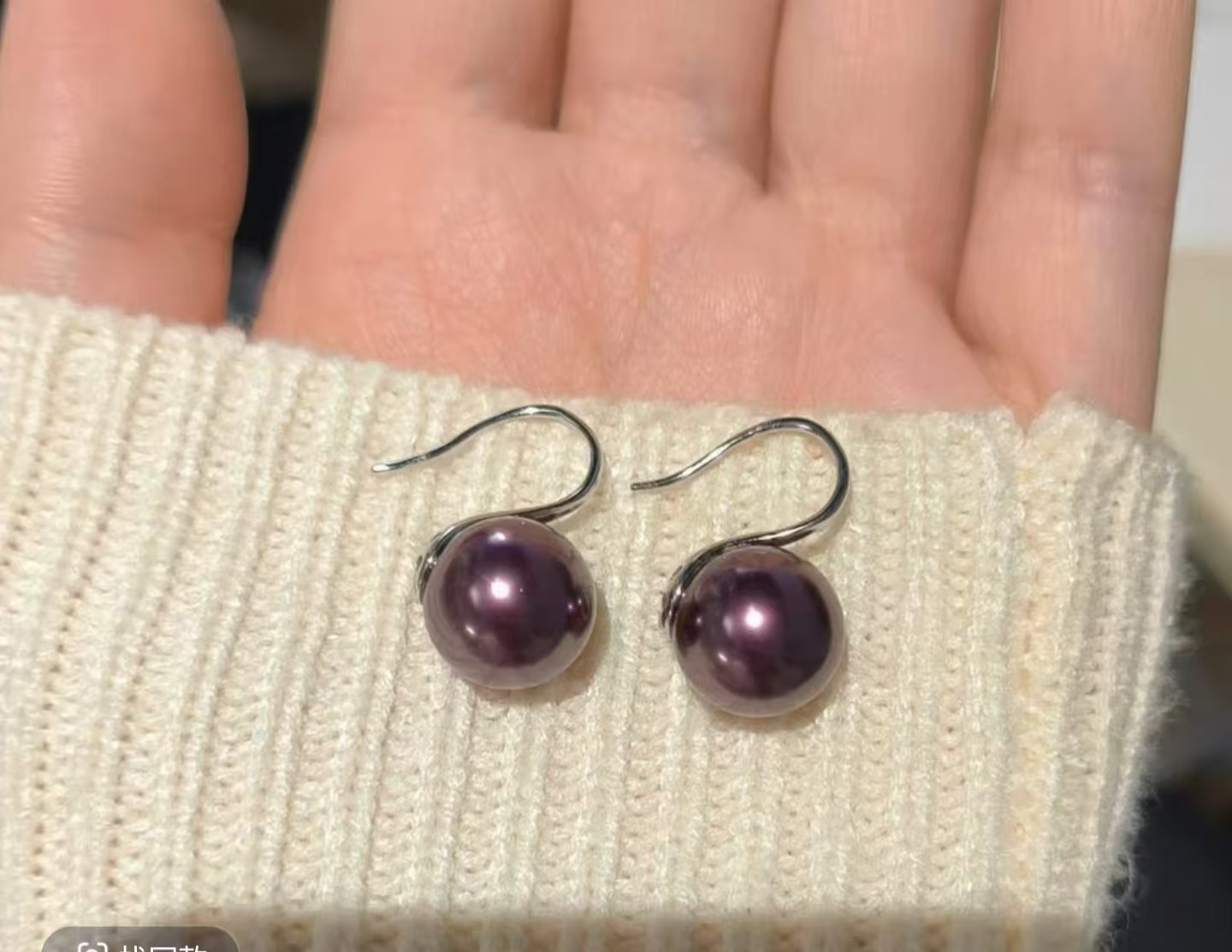 $年底清货 紫色高跟鞋耳饰 12-13mm 冷白极光正圆 简约甜美百搭