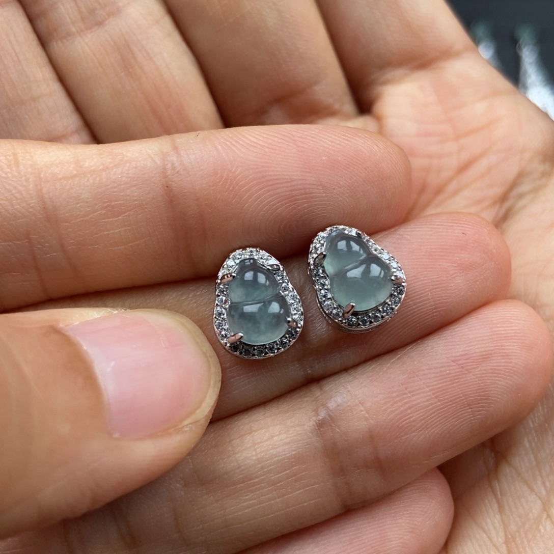 翡翠银S925镶嵌耳饰