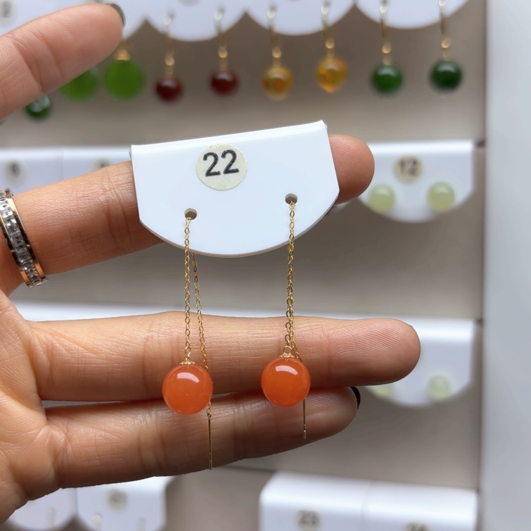 南红玛瑙耳饰18K金镶嵌2