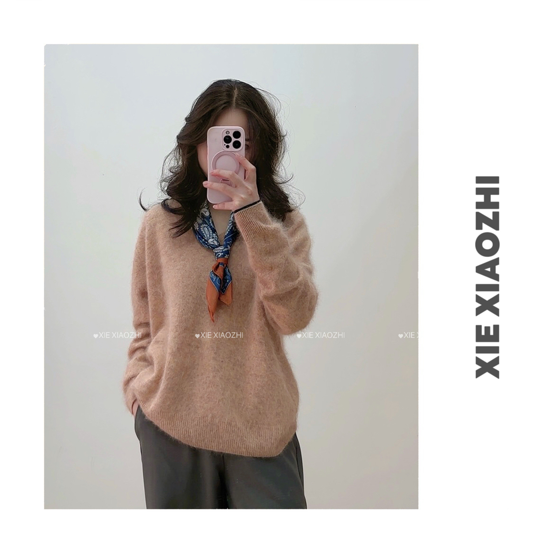 【V领】羊绒拉毛系列！针织纯色打底衫女羊绒衫秋冬V领拉绒衫