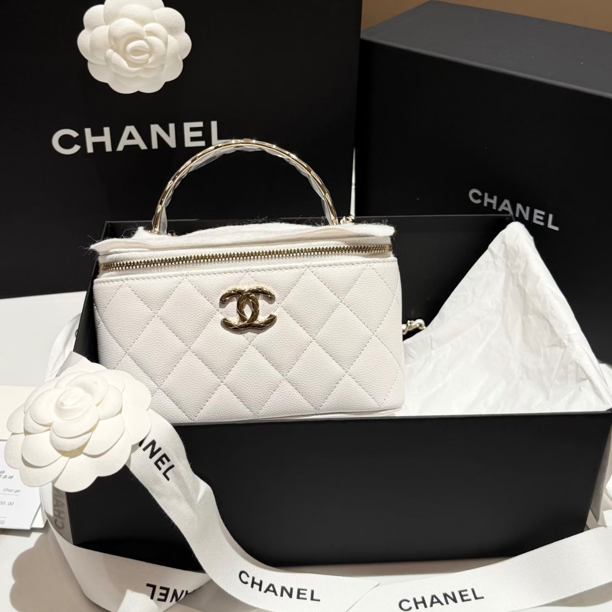 99新 Chanel/香奈儿 Chanel白金荔枝纹手柄25s化妆盒 25120086-01