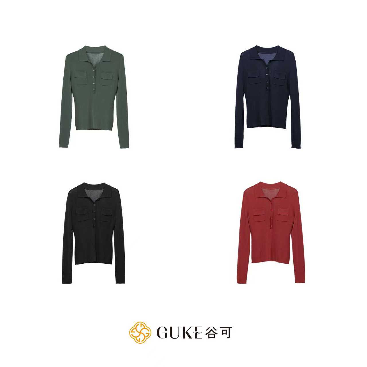 GKE/谷可MS6011百搭复古针织衫2025秋冬季修身气质长袖翻领上衣