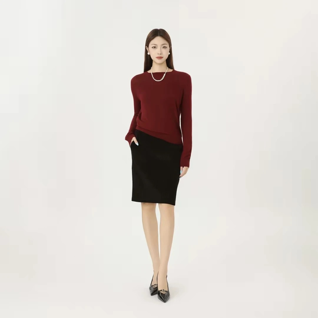 新款秋冬基础款质感时尚百搭针织圆领长袖上衣538097