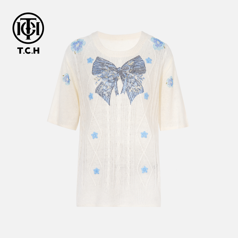 TCH私服秋款烫钻新时尚淑女百搭新潮流针织衫T75C09E5029轻奢tch