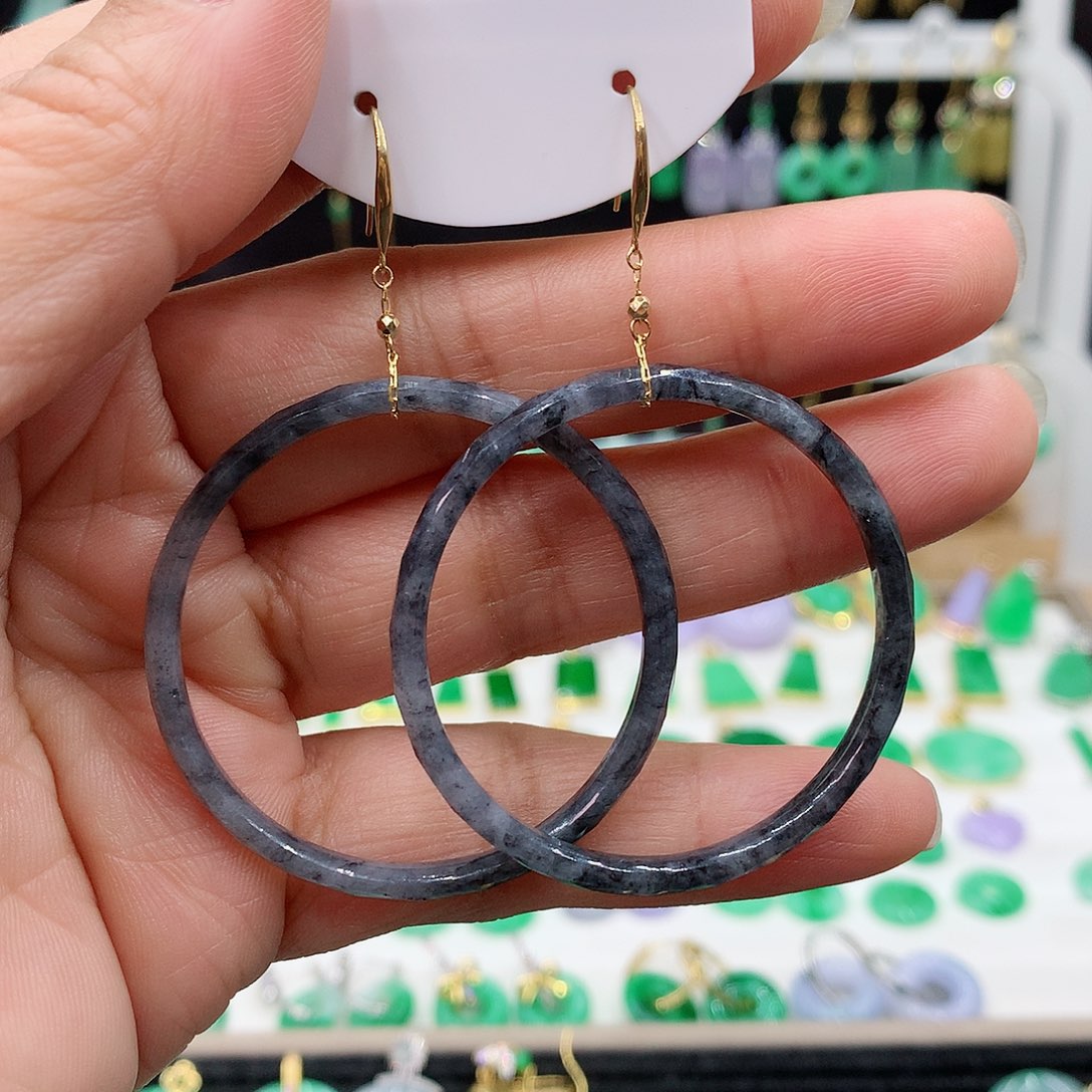 翡翠耳饰18K金镶嵌的