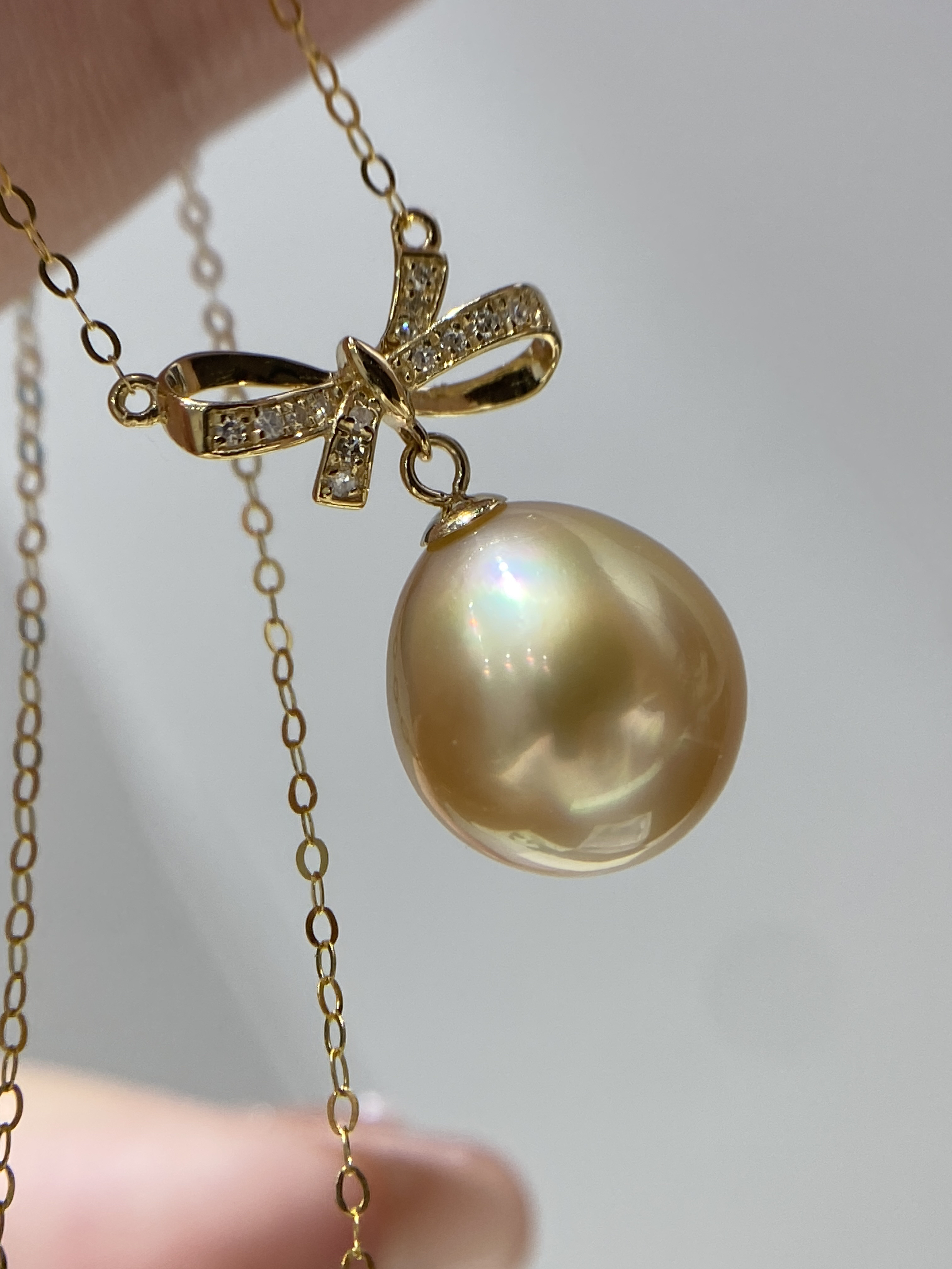 18k金套链海水南洋金珍珠吊坠项链10-11mm极强光气质高级感颈链