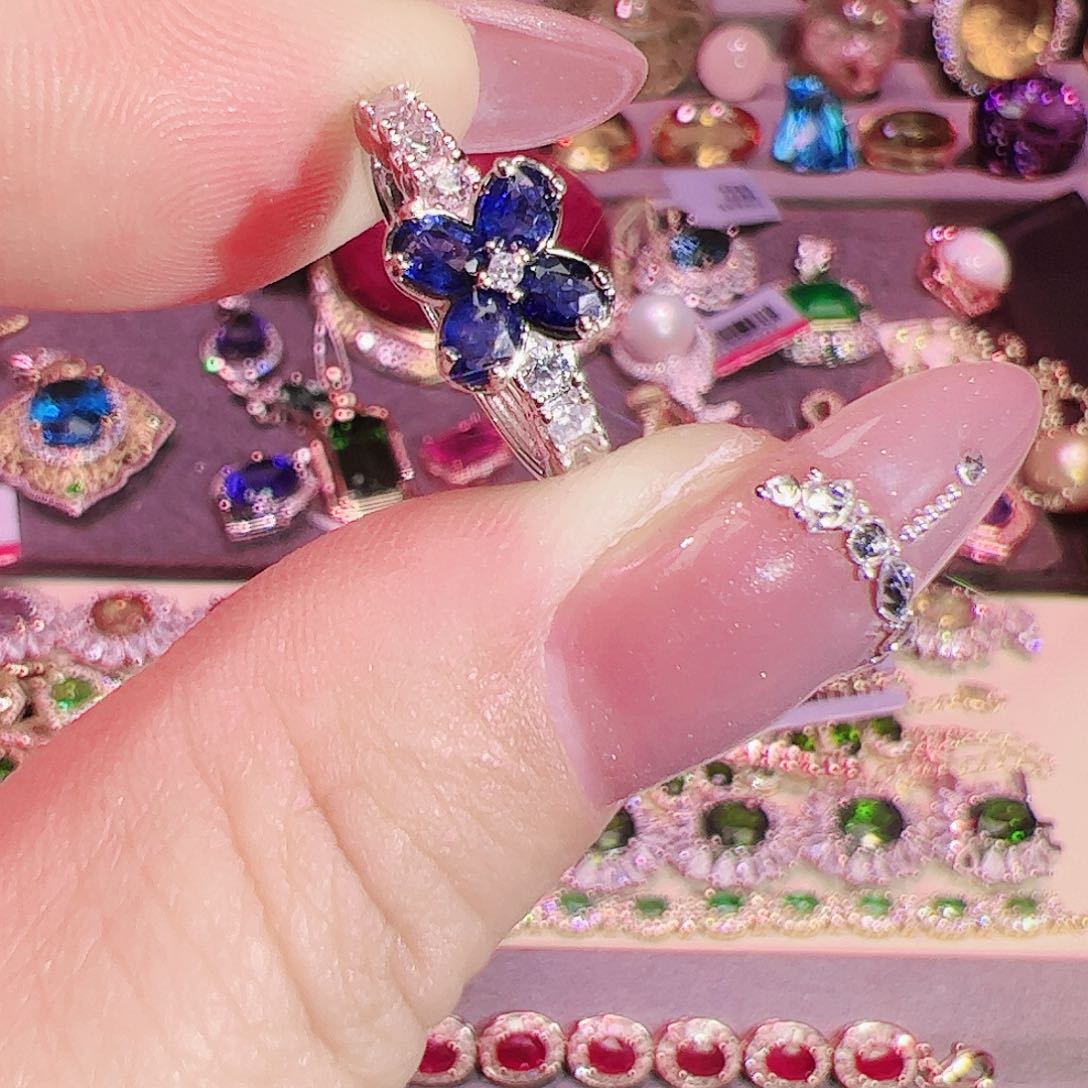 蓝宝石戒指银S925镶嵌