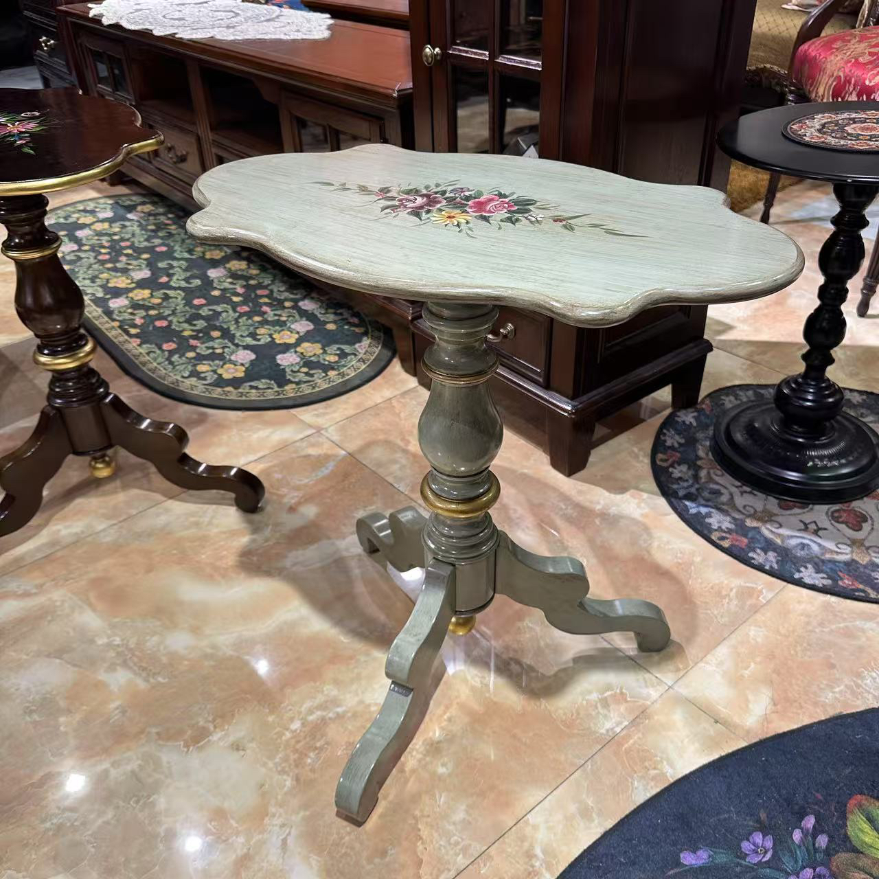 美式复古彩绘边几客厅沙发旁小茶几角几【60x35x60】