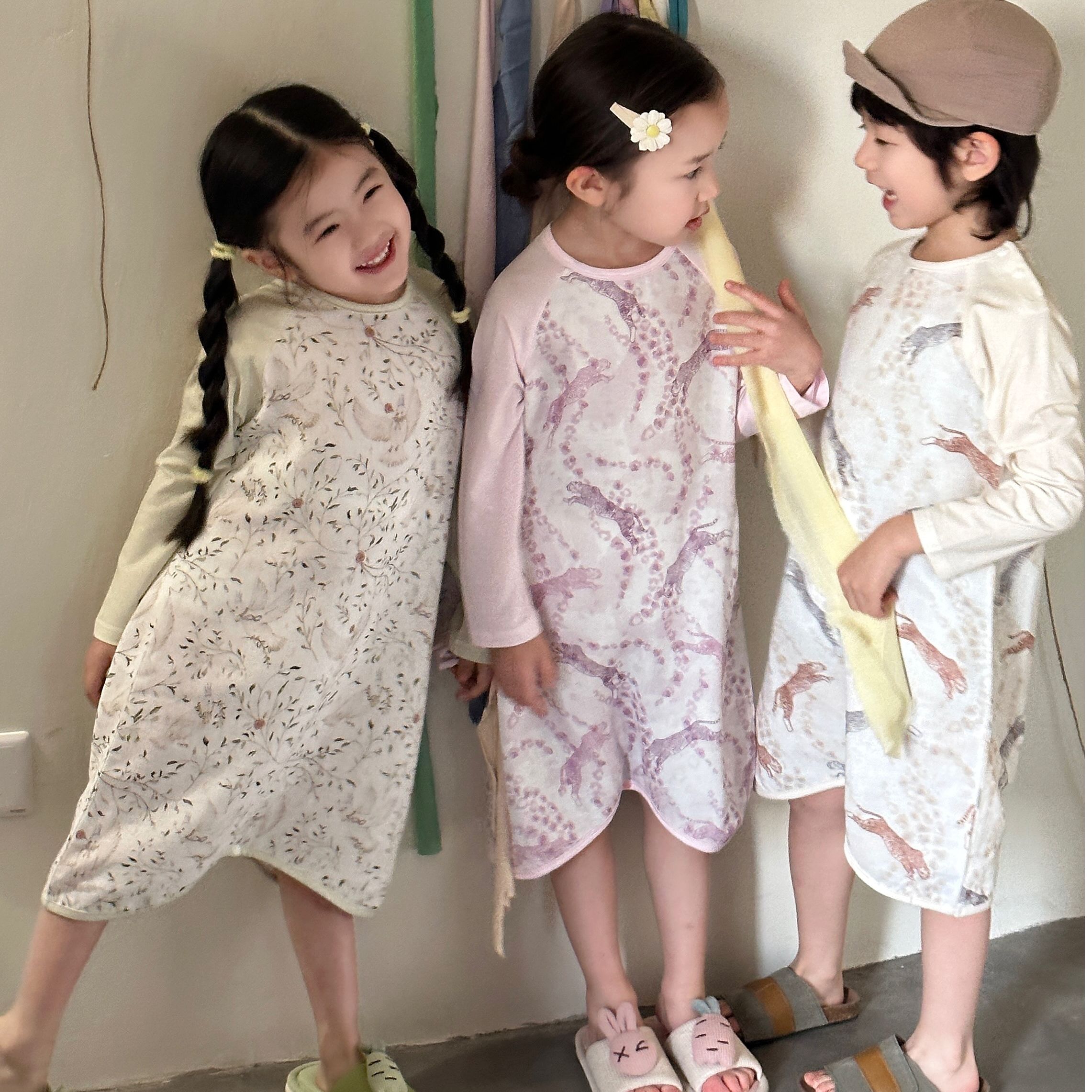 纱布长袖一粒扣睡袋北欧风家居服夏季碎花中国风连体衣