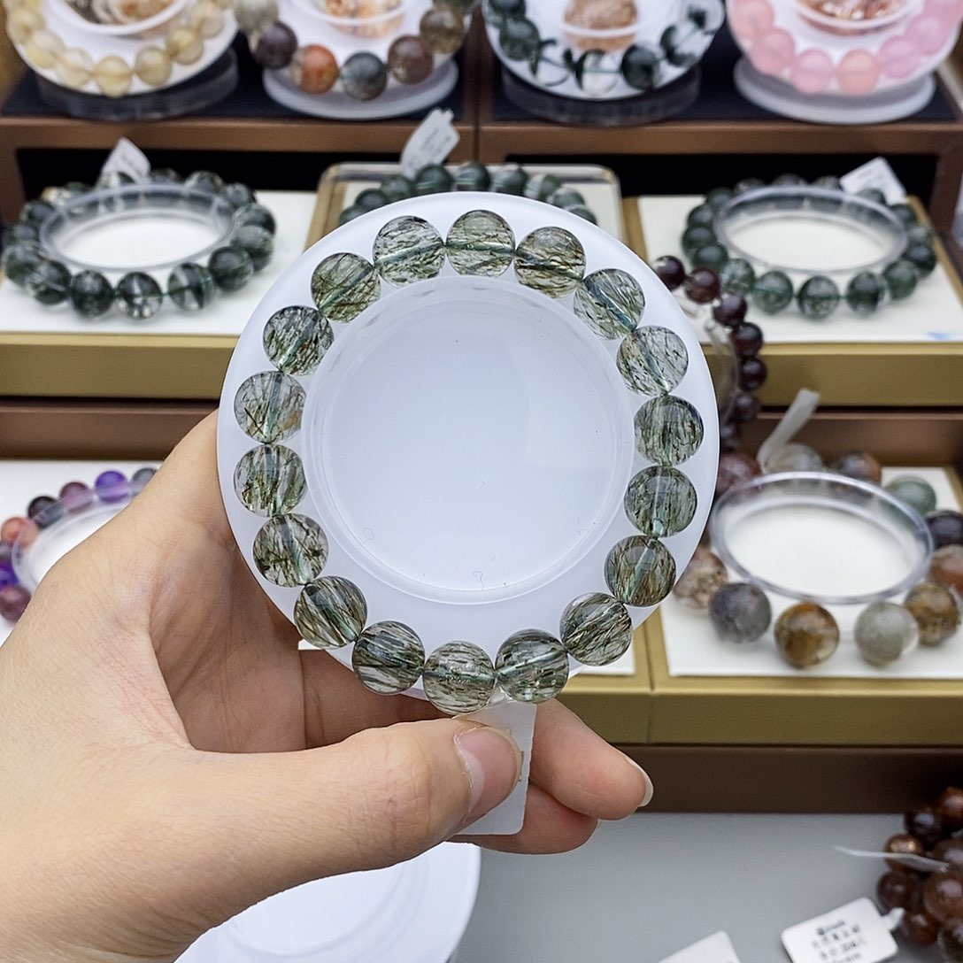 水晶手串未镶嵌M***o碧玺绿发晶