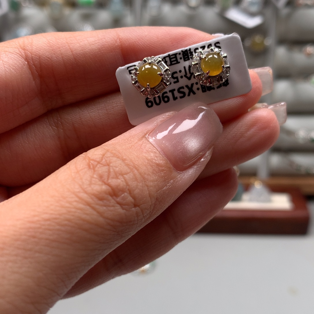 翡翠戒指银S925镶嵌耳钉23