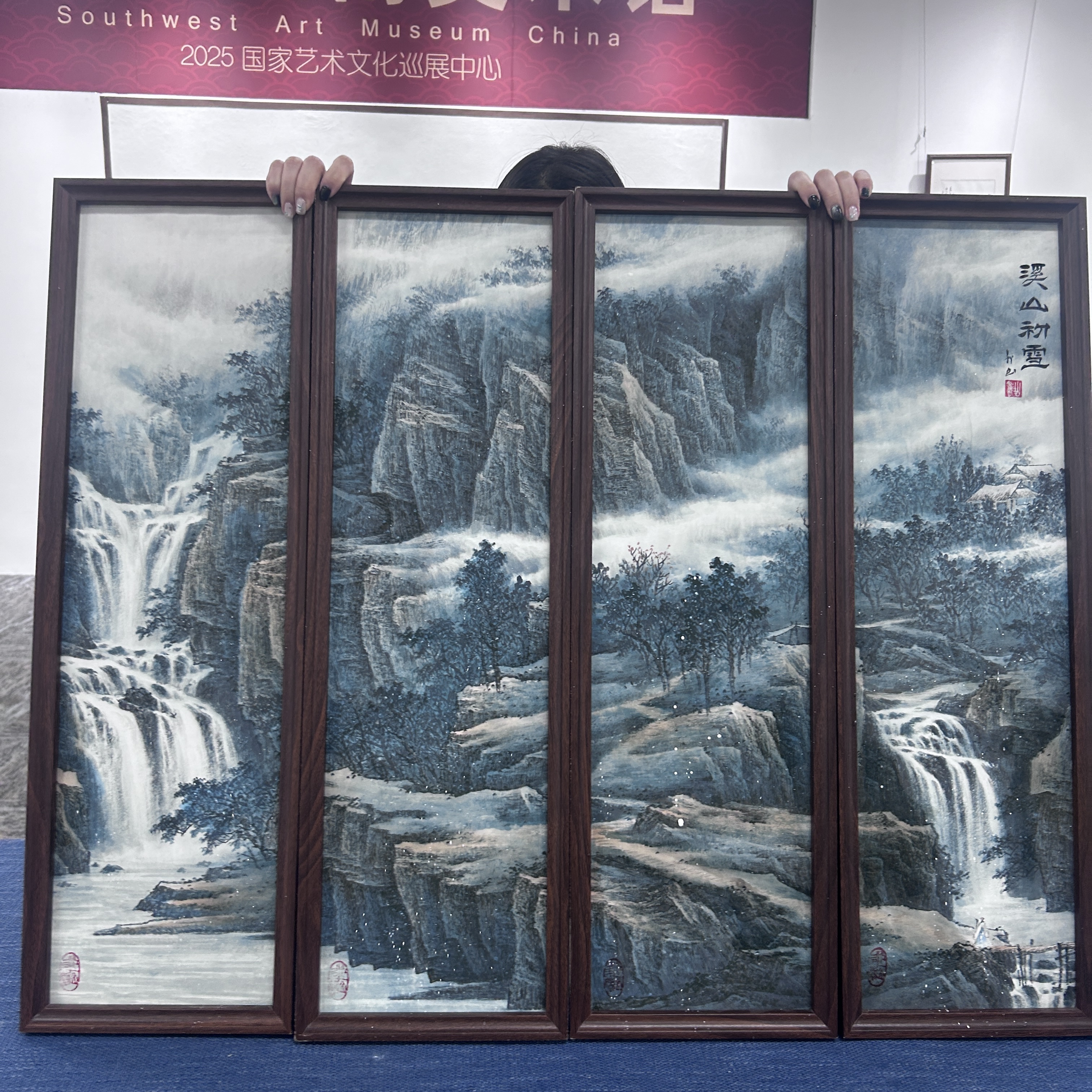 23*73竖幅/溪山初雪四连屏//张涛带框