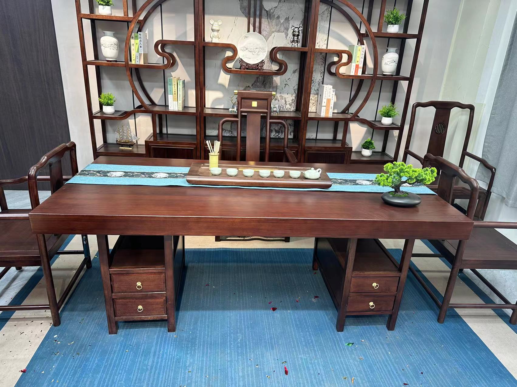 乌金木大板茶桌茶台办公一体