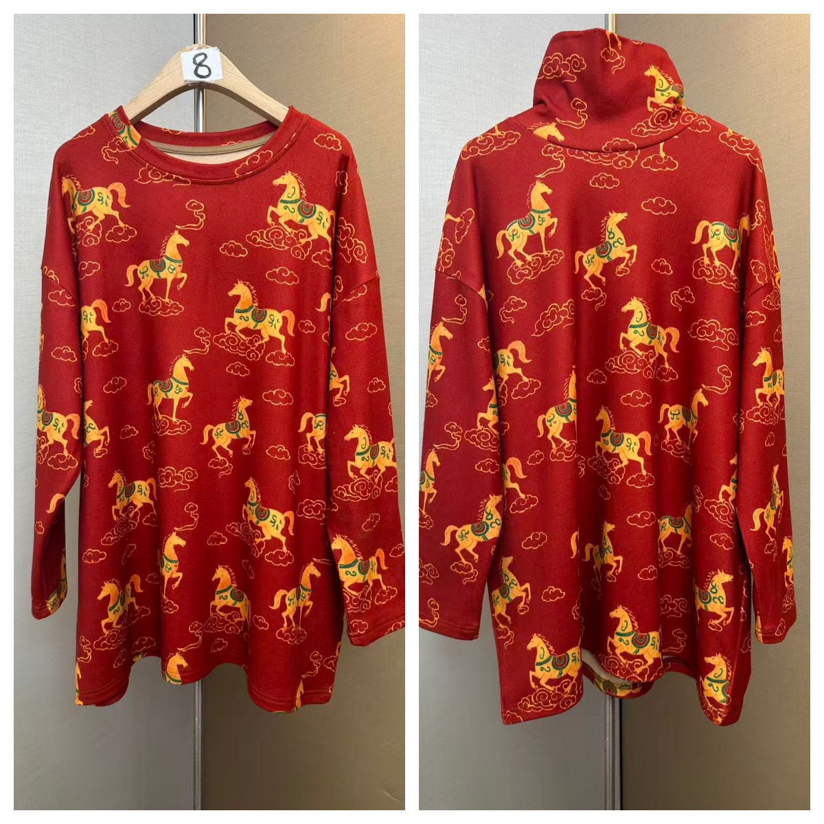 升级圆领高领红运当头马上成功印花时尚大码女装2025款女T恤上衣