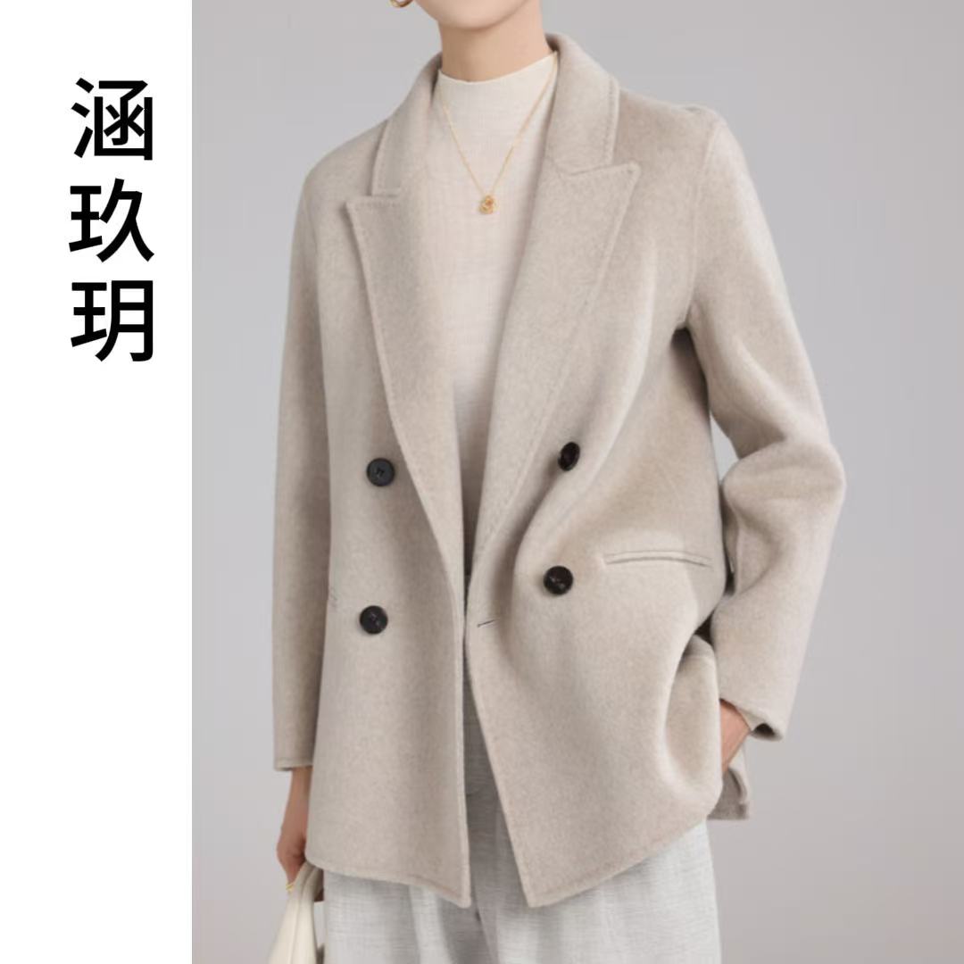 涵玖玥【羊绒大衣】西装领双排扣微茧型中长款大衣展-LZ512