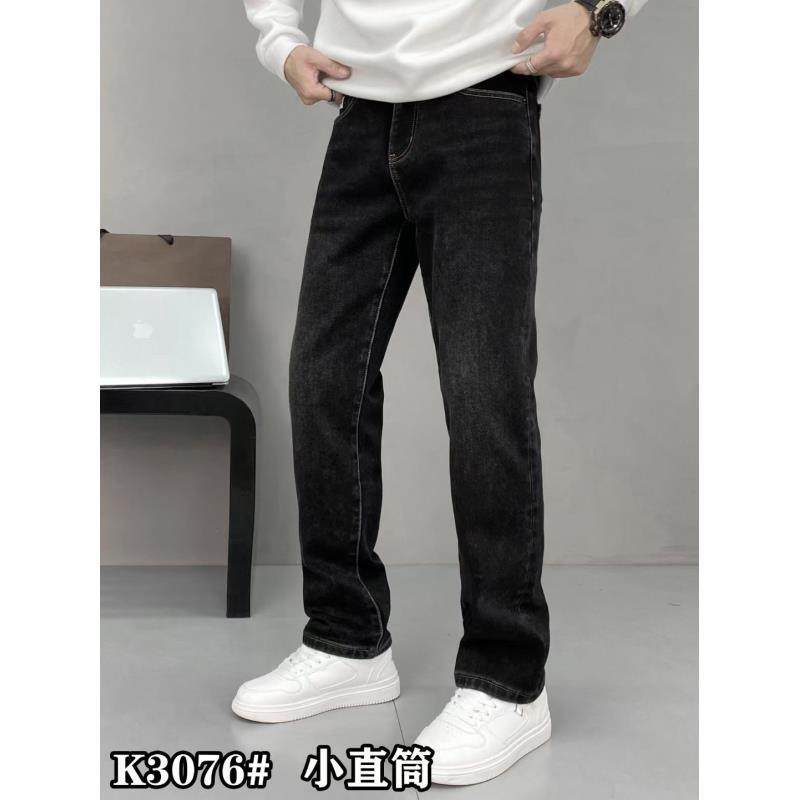 老兄牛仔裤男K3076冬季厚直筒牛仔裤男黑色冬季底抓绒厚宽松水洗