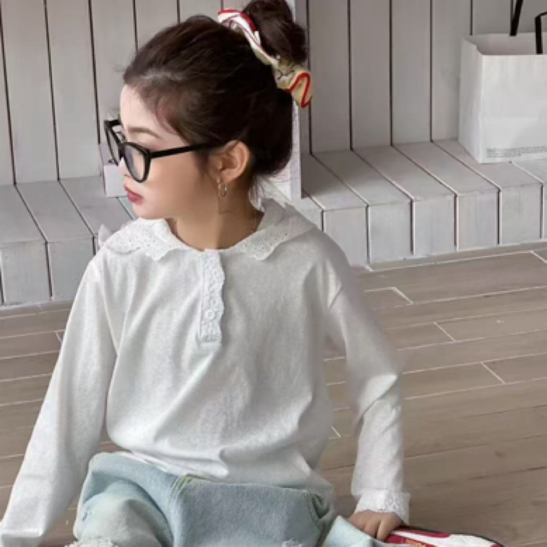 韩系女童蕾丝连帽T恤春秋装2025新款儿童上衣女宝百搭春秋连帽衫