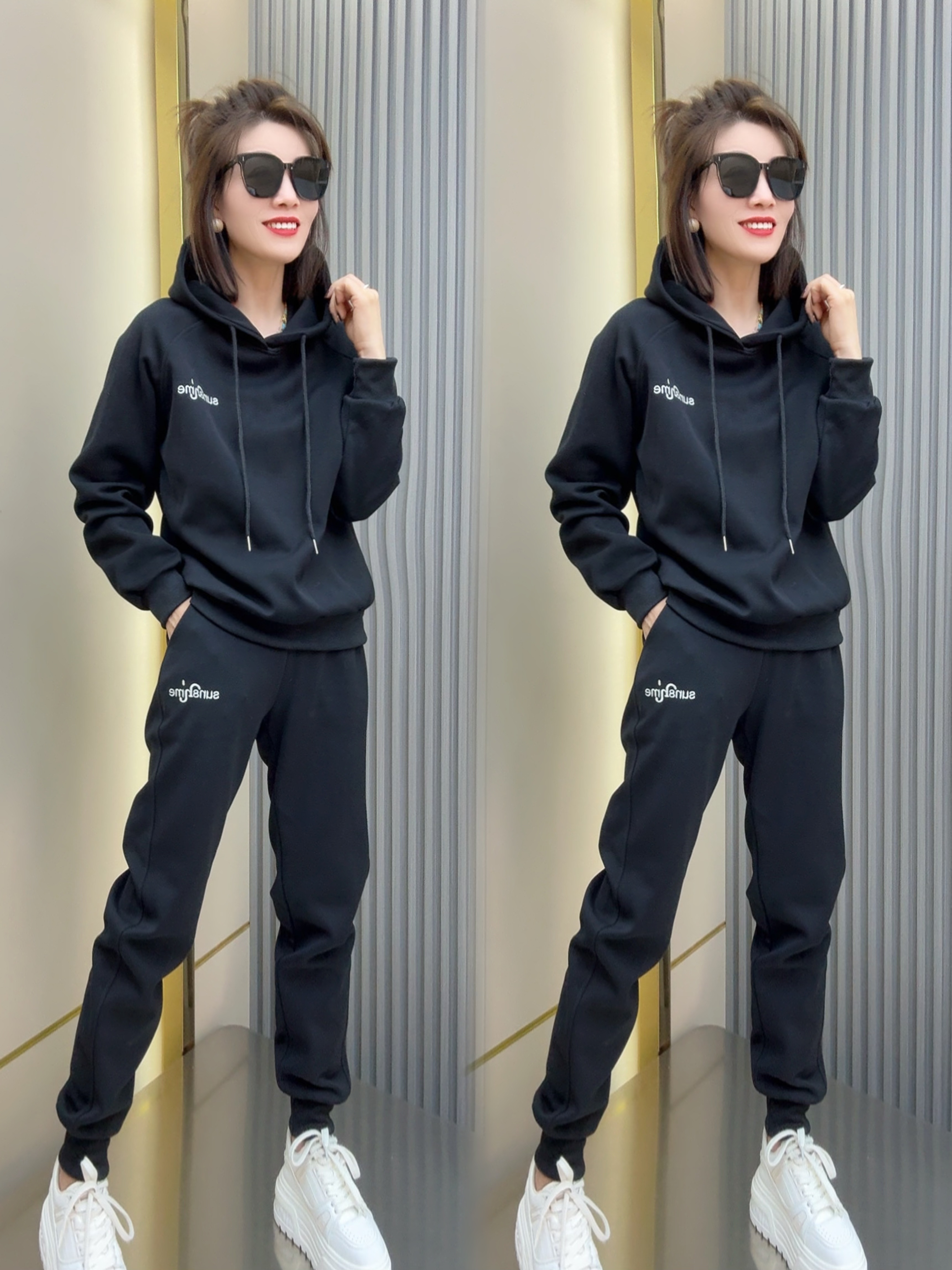 简约字母刺绣春季休闲两件套