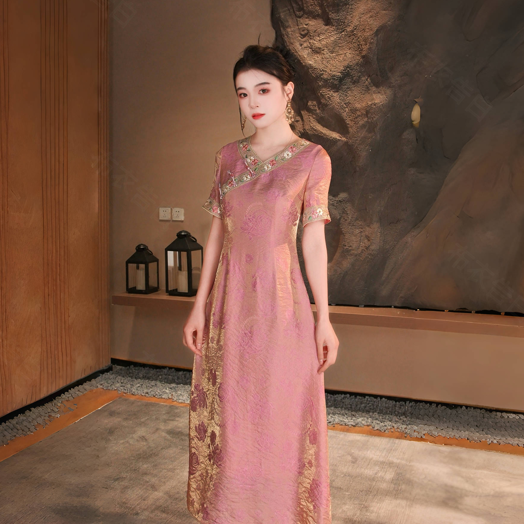 鑫-BYGB【金韵芳华】2025夏季高端重工人丝提花连衣裙2839