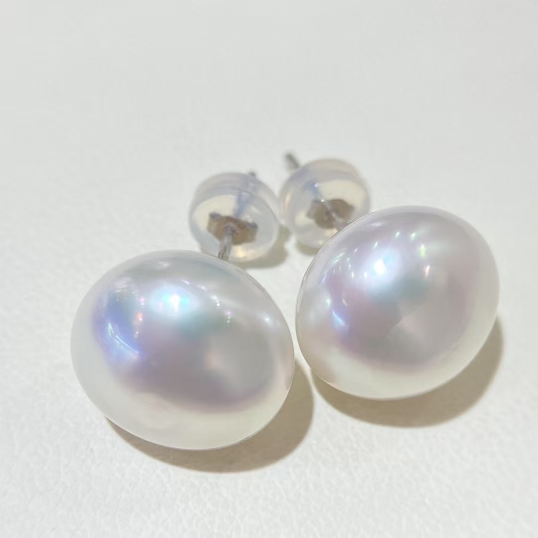 澳白海水珍珠耳钉素钉11.8mm，极强冷白光泽 经典百搭 
