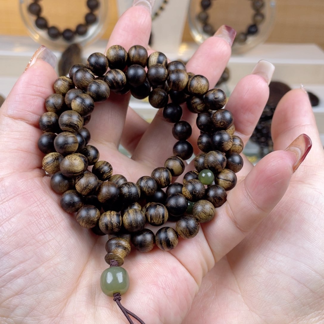 沉香手串农**泉越南芽庄白奇楠虎斑留疤