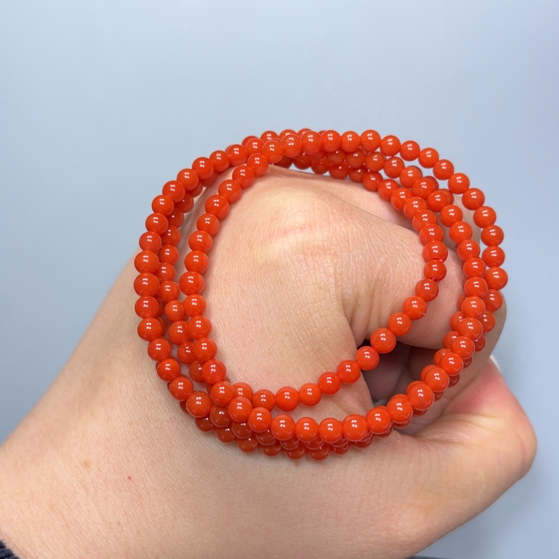 南红玛瑙柿子红小米珠多圈3mm未镶嵌