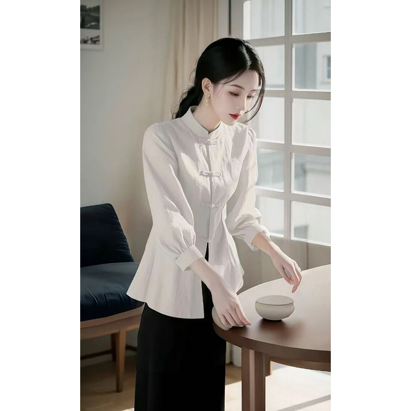 2025春季新中式国风上衣新款时尚高级感好看独特漂亮姜白色衬衫