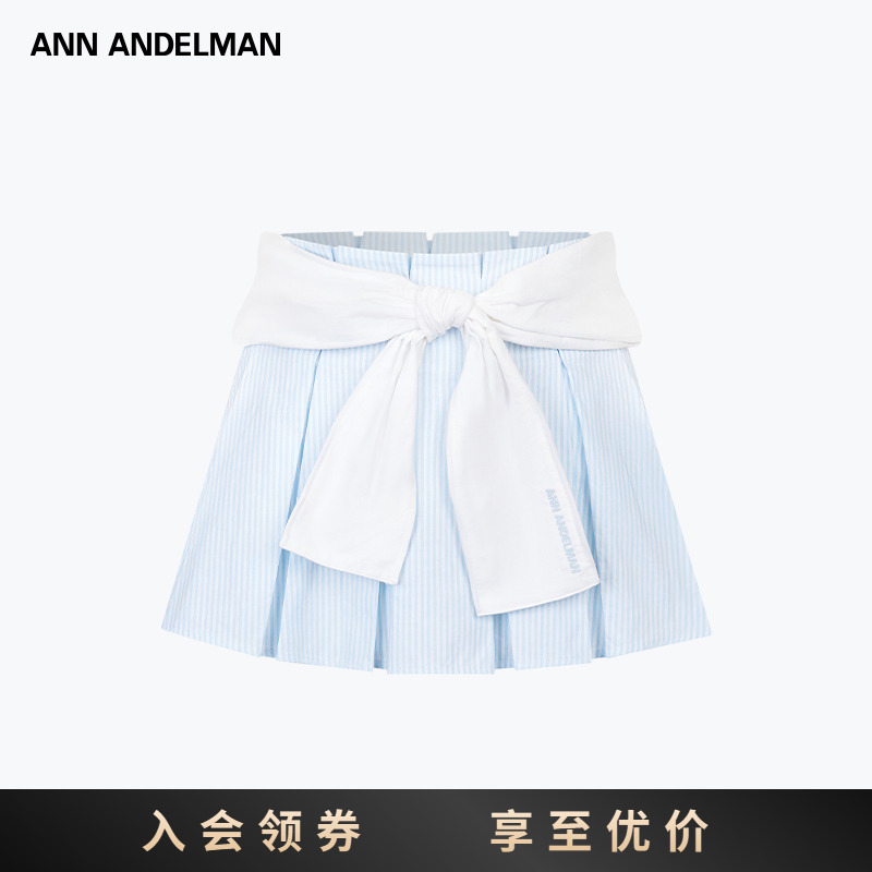 【商场同款】ANN ANDELMAN 2025夏季新款蓝色百褶裙造型蝴蝶结半裙