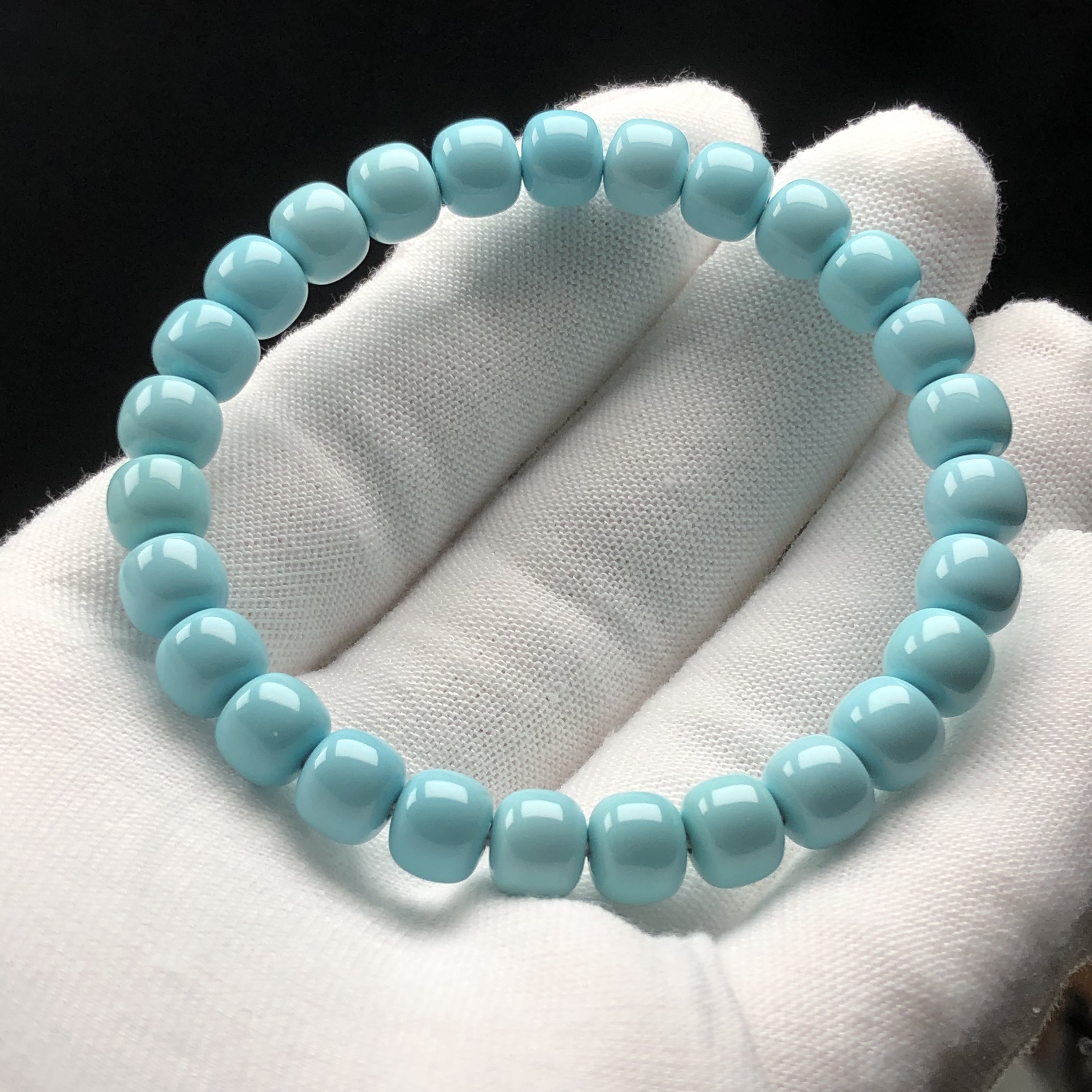 「鼎玉松石」湖北原矿绿松石云盖寺高瓷蓝手串 无科技 地大证书