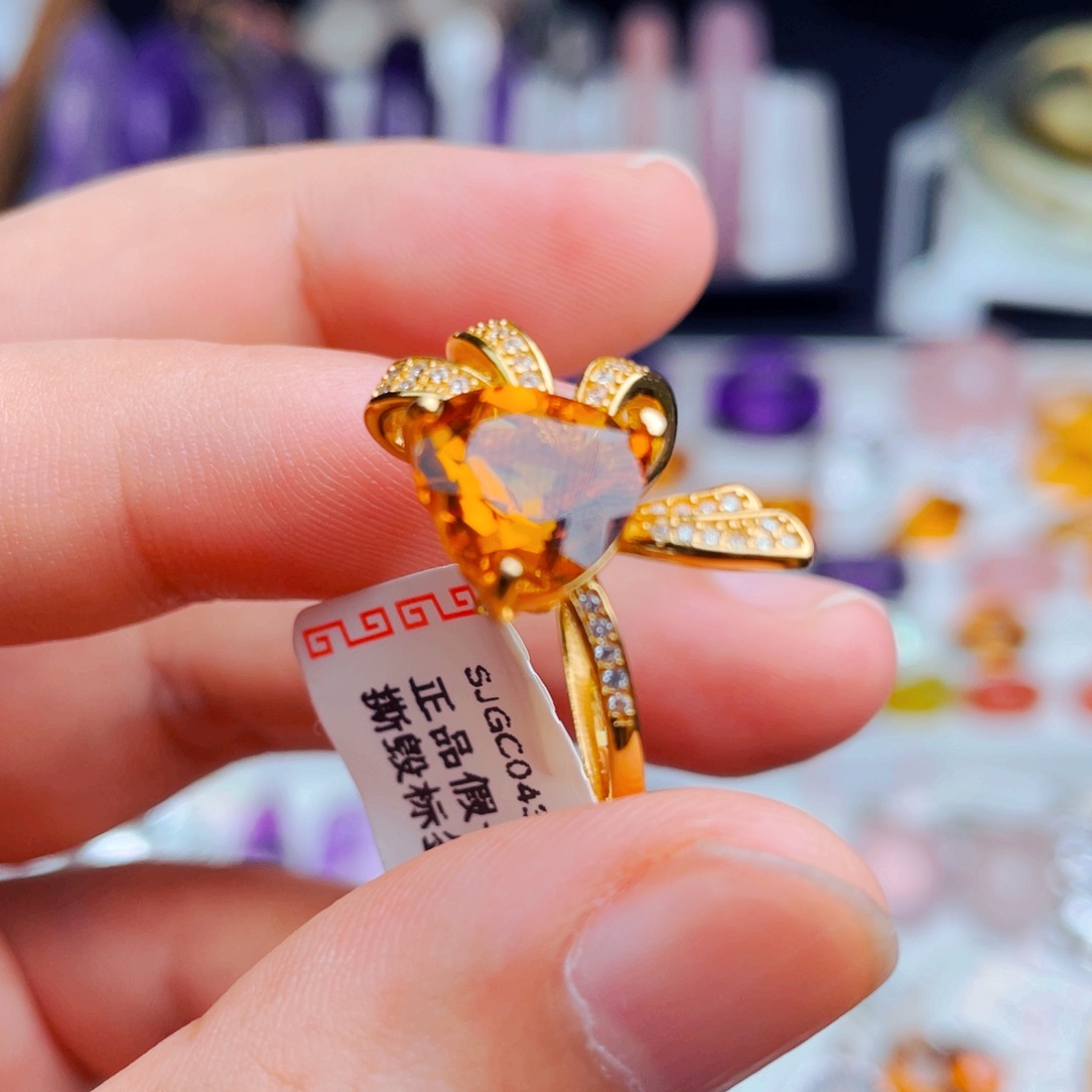 未镶嵌珠宝半成品水晶天然保真黄水晶戒指